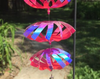 WindSpinner - Fondo rosa fluorescente con ópalo holográfico - Hecho a mano - Diseño único