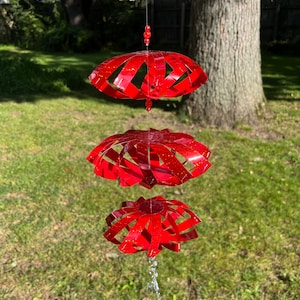 Wind Spinner - Red Sparkle over Red Bottom - Handmade - Unique Design