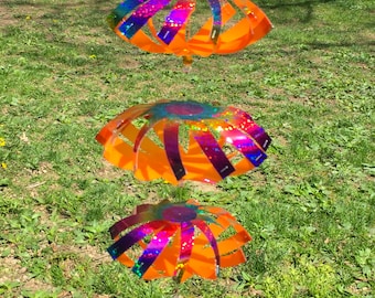 WindSpinner - Rainbow over Fluorescent Orange Bottom - Handmade - Unique Design