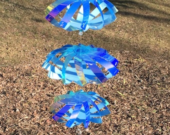 WindSpinner - Holographic Blue over Harbour Blue bottom- Handmade - Unique Design