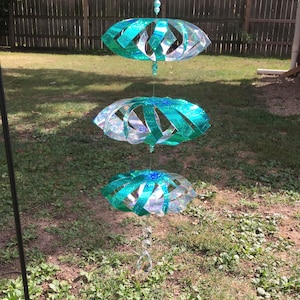 WindSpinner - Teal Sparkle on Outside - Silver Sparkle on Inside - Handmade - Unique Design