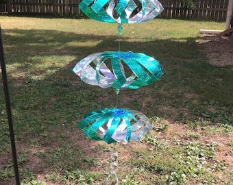 WindSpinner - Teal Sparkle on Outside - Silver Sparkle on Inside - Handmade - Unique Design