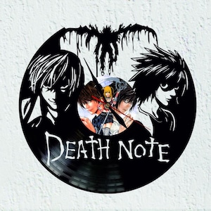 Vinyl-Uhr Handgefertigte Vinyl-Wanduhr auf echter 33 U/min LP-Schallplatte „DEATH NOTE“