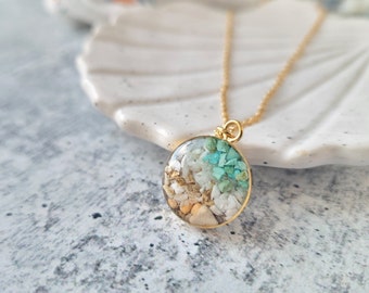 Sand from Taiwan and Turquoise, Gold Necklace