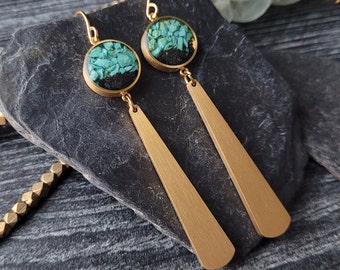 Alaska Sand or Glacier Silt and Turquoise in Gold Plated Dangle Earrings