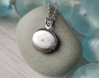 Tiny Forget Me Not Flower Locket Necklace