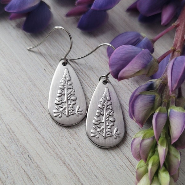 Lupine Teardrop Earrings, Wildflower Earrings