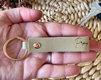 Pray Christian Inspirational leather keychain, Key holder gift for her, Housewarming girlfriend gift, Motivational cute gift for mom