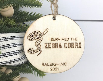 Raleigh, North Carolina zebra cobra wooden funny 2024 ornament, Raleigh NC ornament, Spitting cobra Raleigh, zebra cobra Raleigh