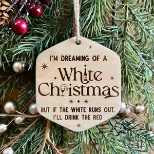 Funny white red wine Santa wooden Christmas ornament, Festive Gag gift for mom dad ornament, Silly book club Holiday Ornament, Gift for her