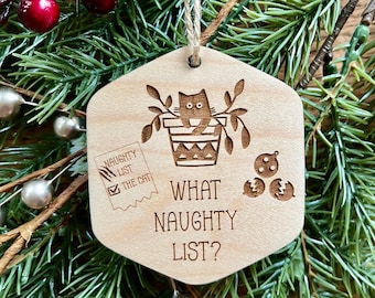 Funny Meowy Cat Lady Wooden Christmas tree Ornament, Pet lover gift for her him crazy plant lady dad mom, Festive holiday kitten gag gift