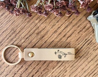 Floral Inspirational leather keychain, Key holder gift for her, Housewarming girlfriend gift, Motivational cute gift for mom