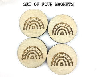 Set of four Scandinavian rainbow wooden round magnets|rustic cute girl refrigerator magnets gift| self gift