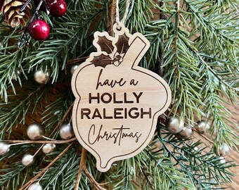 Wooden Raleigh Christmas Ornament, Acorn City of Oaks Keepsake
