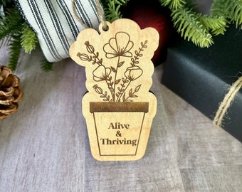 2024 funny houseplant Christmas ornament, wooden annual Christmas tree decor, farmhouse stocking stuffer, white elephant gift for him