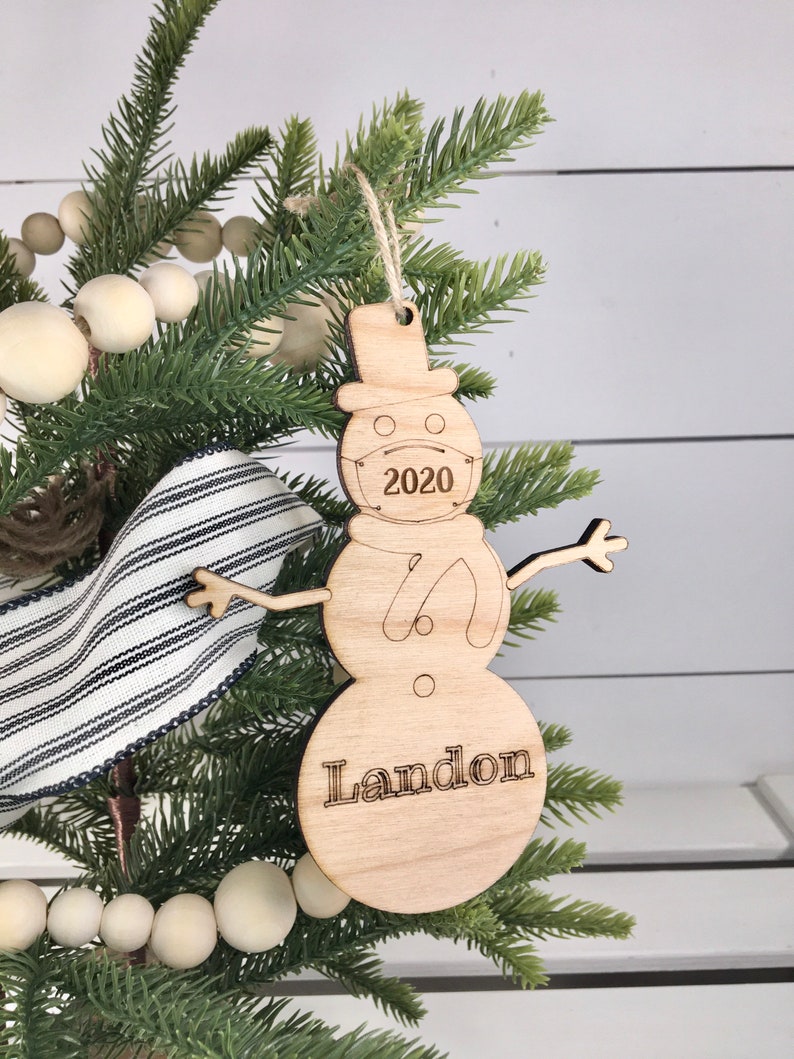 pandemic personalized snowman for kids 2020 funny Christmas ornament 2020 custom funny mask snowman kids Christmas ornament