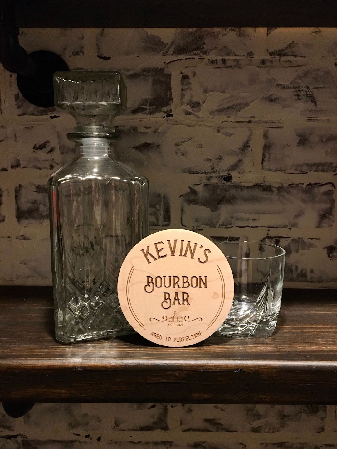 Set of Four Custom Bar Pub Wooden Coasters, Personalized Whiskey