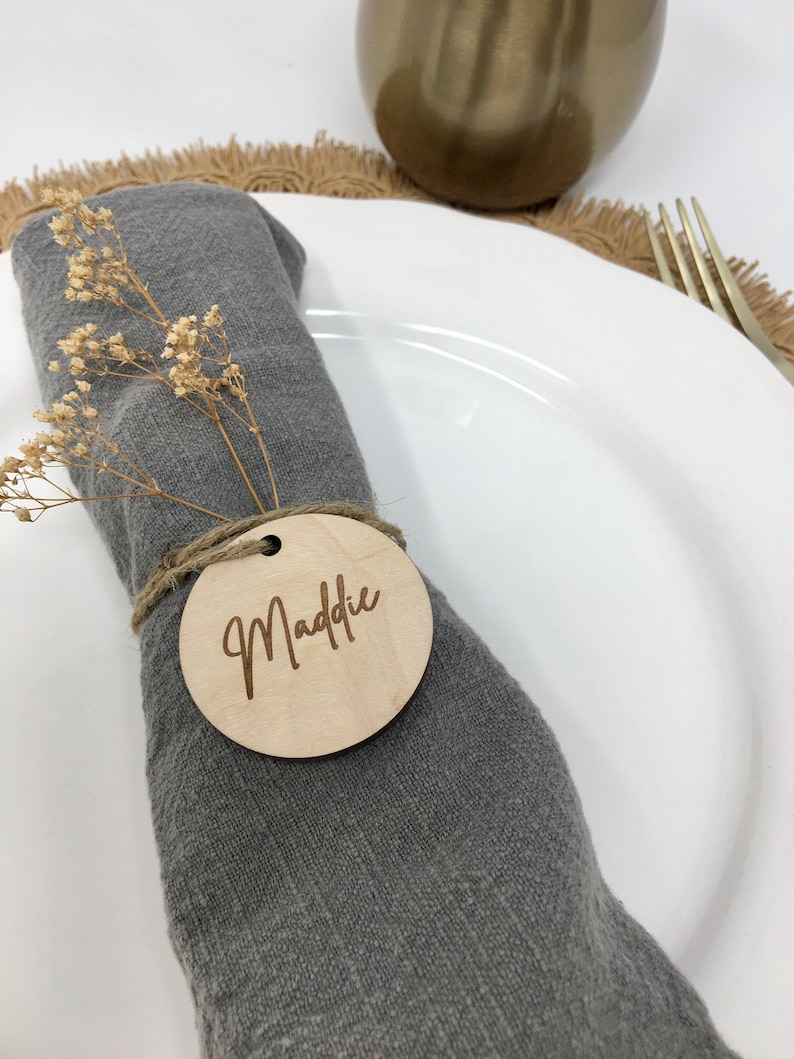 Personalized napkin ring, Boho Wedding table decoration, Dinner Party Place Card, Name Placeholder, Seating chart, Custom Napkin Holders image 4