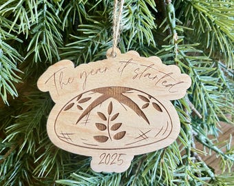 Funny sourdough bread wooden Christmas ornament, Gift for foodie homestead baker, Kitchen art for bread lover foodie, Sourdough starter gift