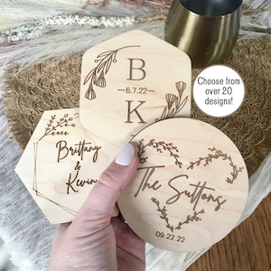 Custom bulk wedding favors, Personalized wooden coaster set, Monogram coasters, boho party favors, wedding gift, bridal shower gift