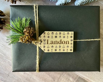 Personalized Wooden Christmas Gift Tag, Kids Name, Holiday Favor
