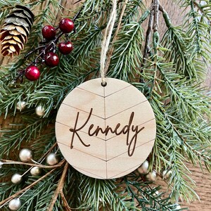 Custom 2025 chevron name ornament, Personalized Christmas ornament, stocking stuffer, farmhouse wooden ornament, chevron kids ornament