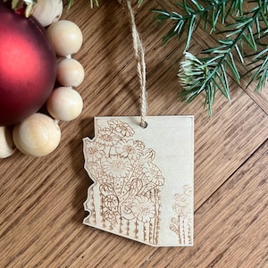 Arizona Saguaro cactus State Flower Wooden Christmas Ornament, Holiday vacation Keepsake Souvenir gift, White Elephant Gift