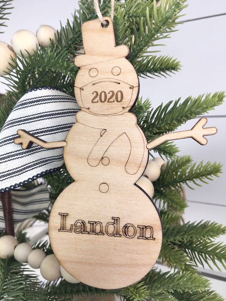 pandemic personalized snowman for kids 2020 funny Christmas ornament 2020 custom funny mask snowman kids Christmas ornament