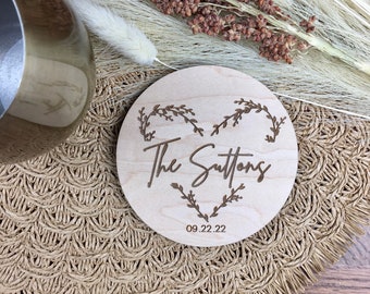 Custom bulk wedding favors, Personalized wooden coaster set, Monogram coasters, boho party favors, wedding gift, bridal shower gift