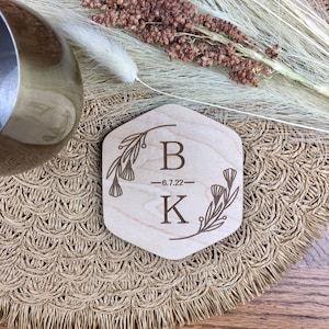 Custom bulk wedding favors, Personalized wooden coaster set, Monogram coasters, boho party favors, wedding gift, bridal shower gift