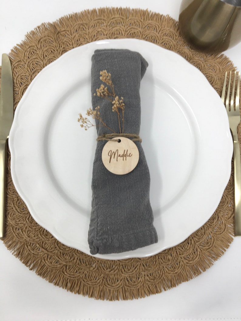 Personalized napkin ring, Boho Wedding table decoration, Dinner Party Place Card, Name Placeholder, Seating chart, Custom Napkin Holders image 7