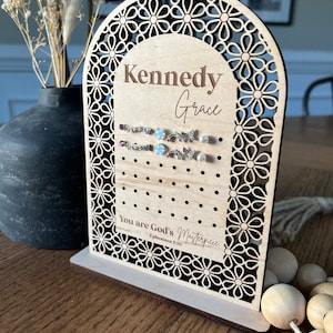 Personalized earring holder, Floral arch stud hanger, Boho Wooden earring stand, Bible verse earring holder, Rattan Sign, Jewelry holder image 10