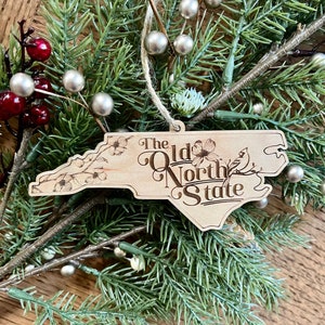 North Carolina skyline Wooden Christmas Ornament, NC modern custom ornament, Rustic state holiday decor gift for him her, Stocking stuffer