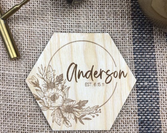 Custom bulk wedding favors, Personalized wooden coaster set, Monogram coasters, boho party favors, wedding gift, bridal shower gift