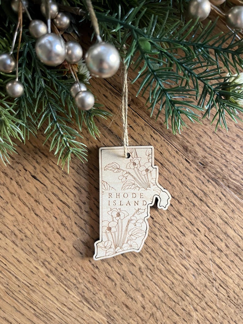 Rhode Island Blue Violet State Flower Wooden Christmas Ornament ...
