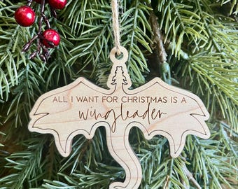 Romantasy Wingleader Bookish lover Book Boyfriend Wooden Christmas Ornament, Book club funny holiday gift, Reading Fae Smut stocking stuffer