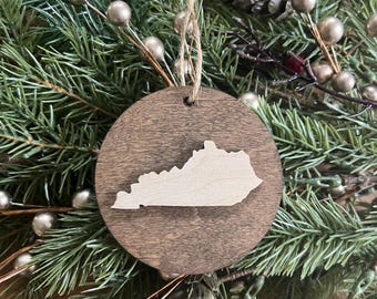 Kentucky State Wooden Christmas Ornament, Holiday vacation Keepsake Souvenir gift, White Elephant New Home Louisville