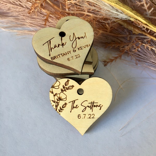 Custom Wooden Thank you Heart Tags, Wedding Thank You favor, Favors for Guests, Personalized Engraved Wedding Favor bulk, Thank you gifts