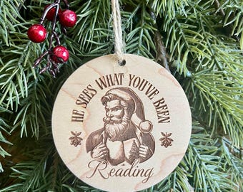 Romantasy Wingleader Bookish lover Book Boyfriend Wooden Christmas Ornament, Book club funny holiday gift, Reading Fae Smut stocking stuffer