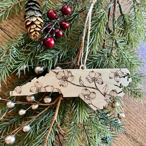 Dogwood Floral North Carolina Christmas Ornament, Maple Plywood Holiday Keepsake