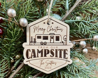 Custom Camper Christmas Ornament, Laser Engraved Maple Plywood Keepsake