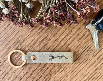 Floral Botanical leather keychain, Key holder gift for her, Housewarming girlfriend gift, Motivational cute gift for mom