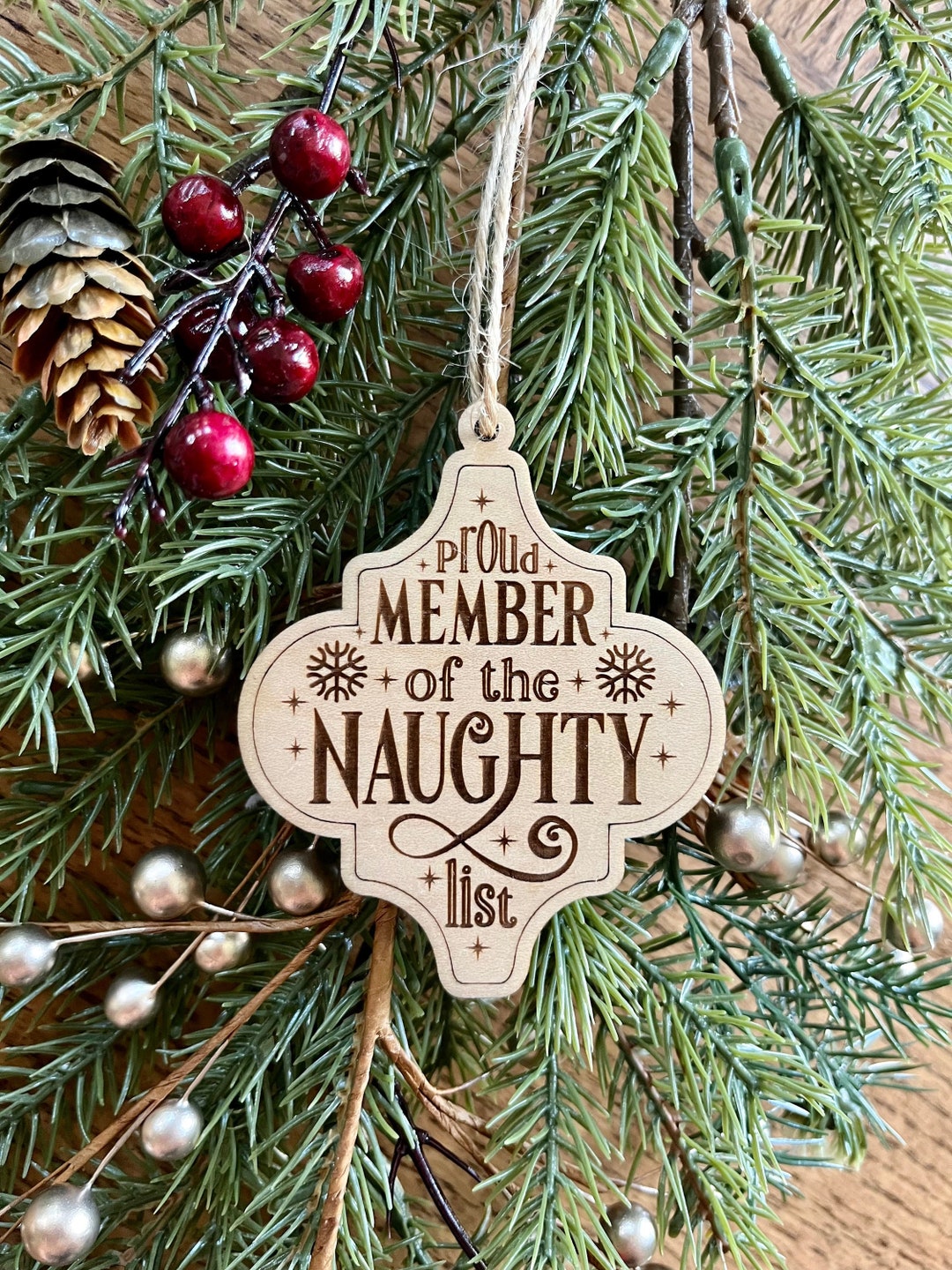 Funny Naughty Santa List Christmas Ornament, Hilarious Wooden Holiday