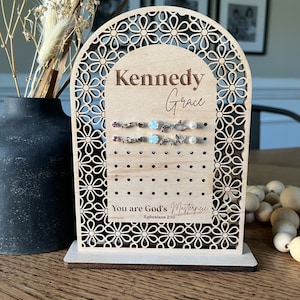 Personalized earring holder, Floral arch stud hanger, Boho Wooden earring stand, Bible verse earring holder, Rattan Sign, Jewelry holder image 5