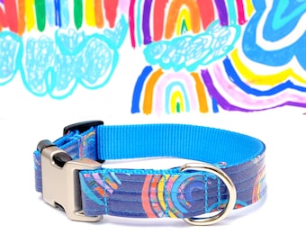 Rainbow Dog Collar: Laminated Cotton, Water Resistant, Pride Collar