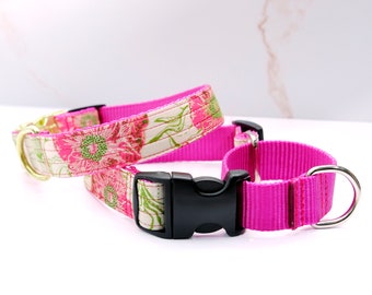 Collare per cani AUDREY con motivo martingala floreale rosa: voile di cotone, design antiscivolo