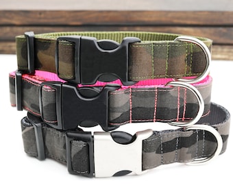 Camo Canvas Hundehalsband: Grün & Grau, hergestellt in den USA