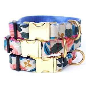 Floral Dog Collar // Rifle Paper Co Canvas Dog Collar // Fleur Natural Dog Collar // 5 + Gold & Silver Buckle Choices!