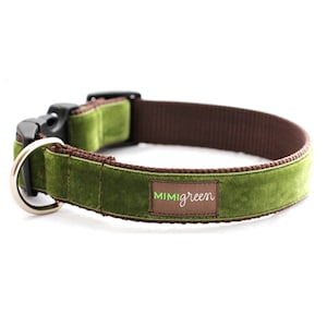 Moss Green Holiday Dog Collar // &#39;Hunter&#39; Velvet Dog Collar // Silver and Gold Buckle Choices!