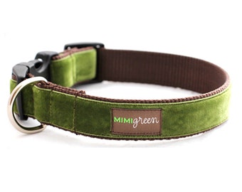 Moss Green Holiday Dog Collar // 'Hunter' Velvet Dog Collar // Silver and Gold Buckle Choices!